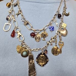 Free People Silver Charm Necklace with Colorful Accents